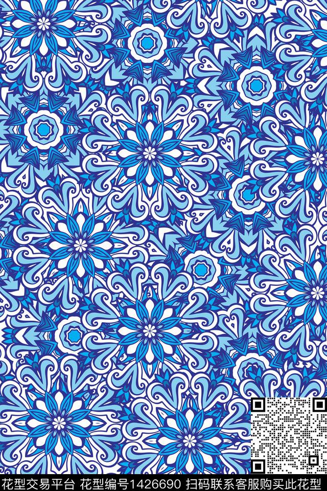 民族风花卉大牌风数码印花华亿平台下载（图片编号: 1426690） - 瓦栏（Walan）