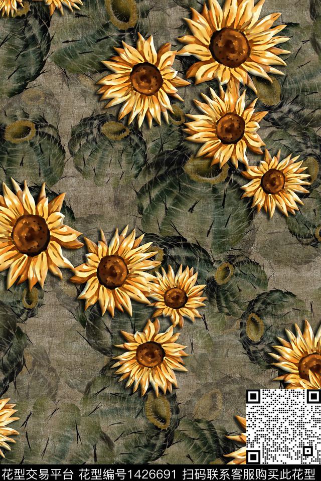 菊花香云纱中老年数码印花华亿平台下载（图片编号: 1426691） - 瓦栏（Walan）