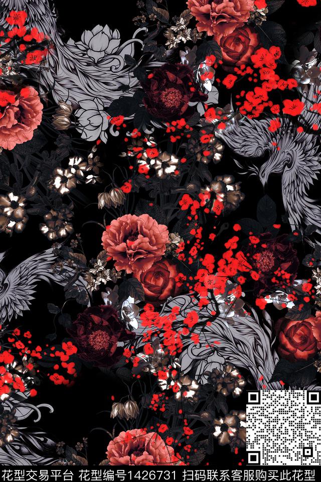 水墨风花卉中国风数码印花华亿平台下载（图片编号: 1426731） - 瓦栏（Walan）