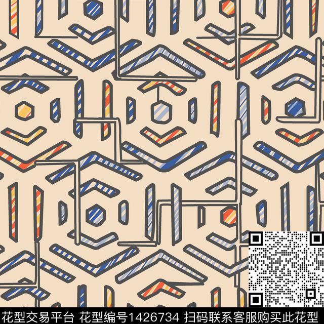 几何线条画男装传统印花华亿平台下载（图片编号: 1426734） - 瓦栏（Walan）