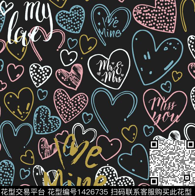 字母趣味爱心传统印花华亿平台下载（图片编号: 1426735） - 瓦栏（Walan）