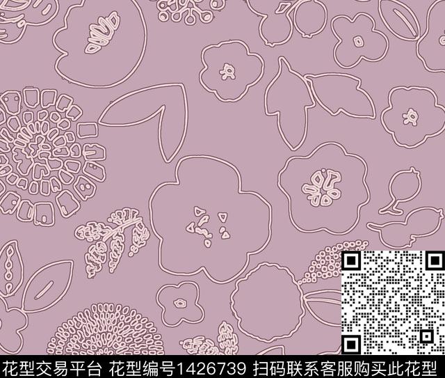 清爽底花卉手绘花卉线条花卉传统印花华亿平台下载（图片编号: 1426739） - 瓦栏（Walan）