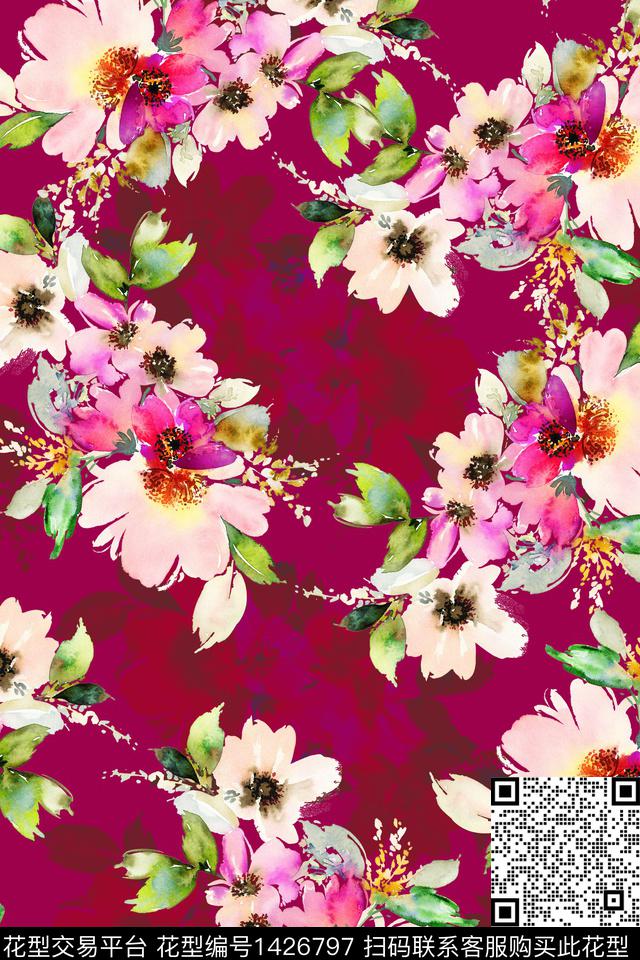 复古花卉大牌风数码印花华亿平台下载（图片编号: 1426797） - 瓦栏（Walan）