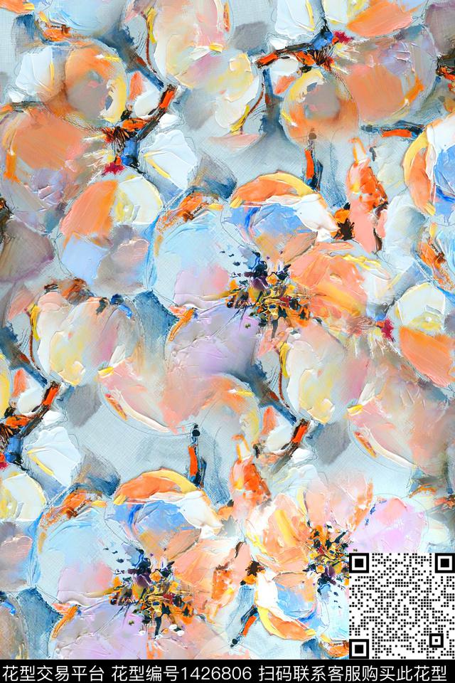 肌理花卉真丝数码印花华亿平台下载（图片编号: 1426806） - 瓦栏（Walan）