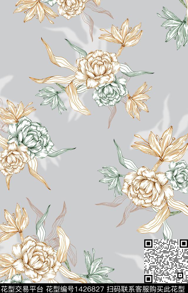 数码华亿平台花卉大牌风传统印花华亿平台下载（图片编号: 1426827） - 瓦栏（Walan）