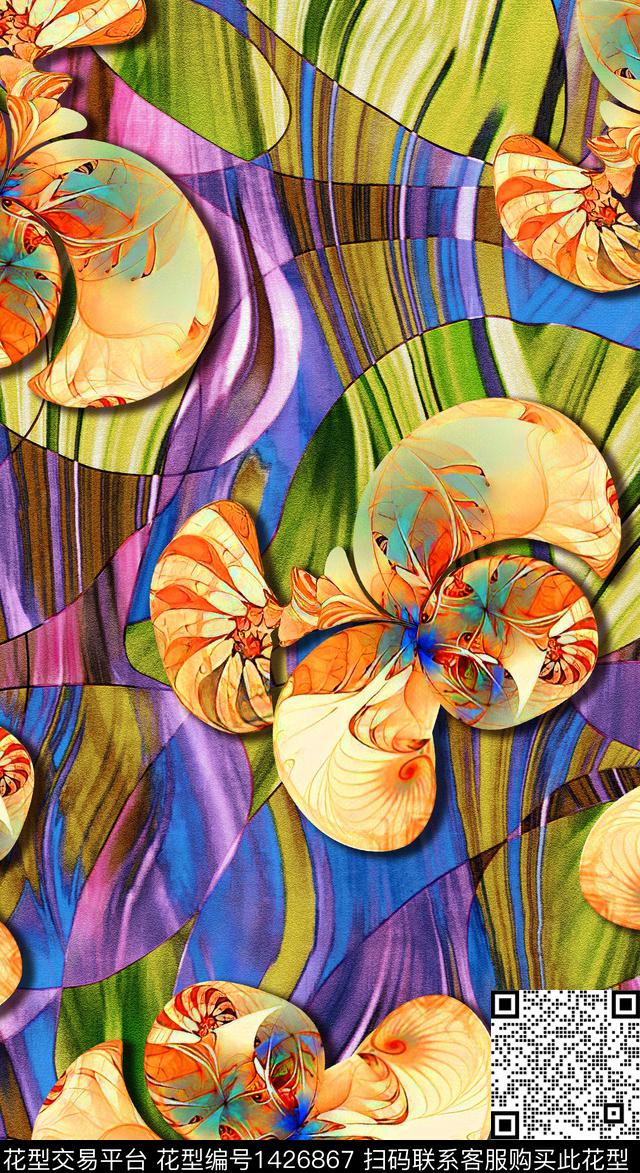 线条几何大牌风数码印花华亿平台下载（图片编号: 1426867） - 瓦栏（Walan）