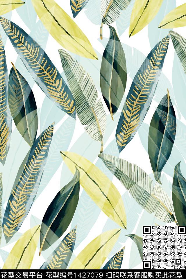 绿植树叶大牌风小清新数码印花华亿平台下载（图片编号: 1427079） - 瓦栏（Walan）