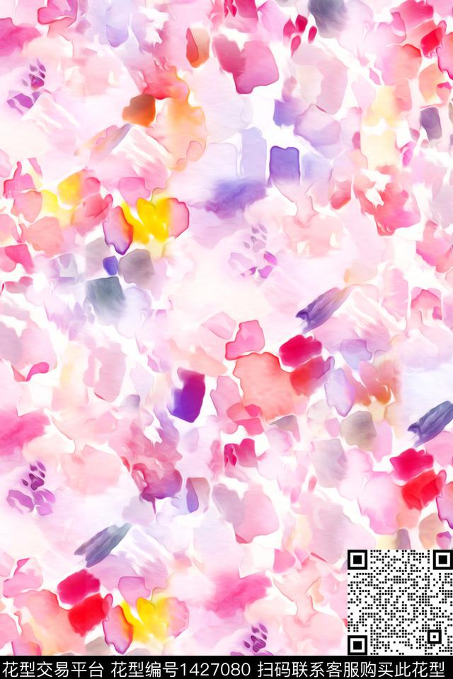 肌理抽象花卉扎染华亿平台数码印花华亿平台下载（图片编号: 1427080） - 瓦栏（Walan）