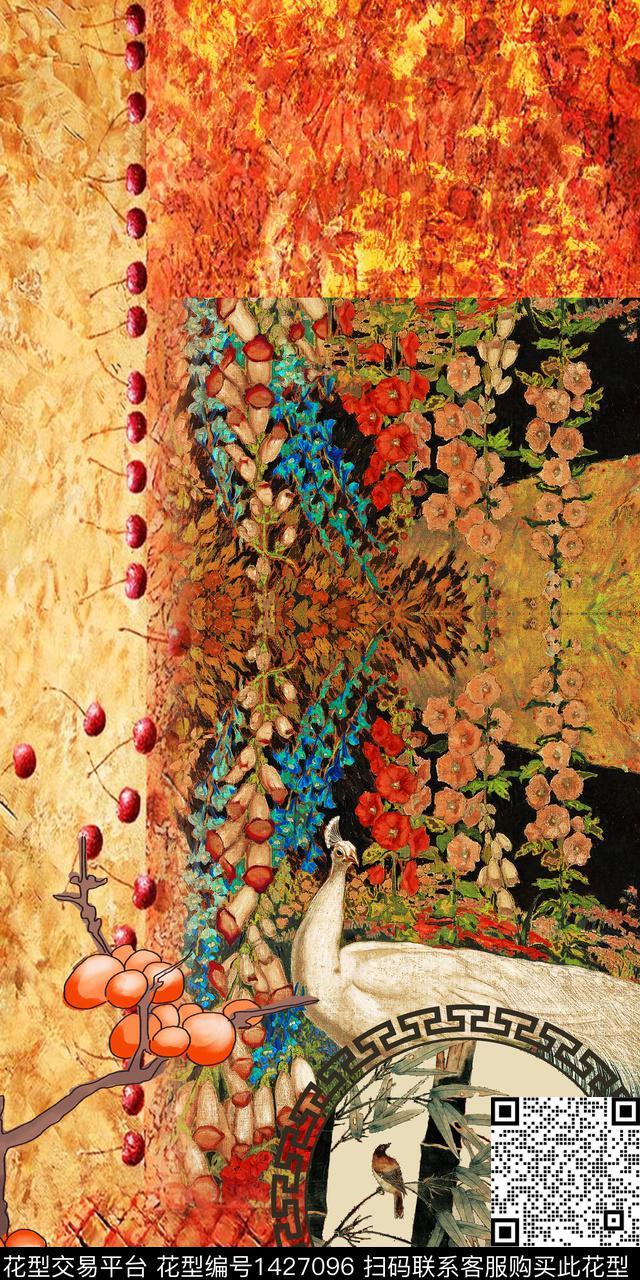 复古香云纱富贵花数码印花华亿平台下载（图片编号: 1427096） - 瓦栏（Walan）