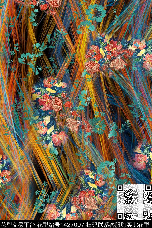 复古香云纱富贵花数码印花华亿平台下载（图片编号: 1427097） - 瓦栏（Walan）