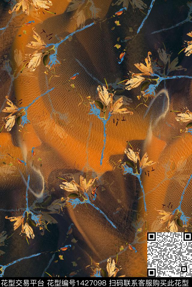 复古香云纱富贵花数码印花华亿平台下载（图片编号: 1427098） - 瓦栏（Walan）