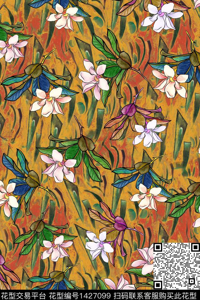 复古香云纱富贵花数码印花华亿平台下载（图片编号: 1427099） - 瓦栏（Walan）