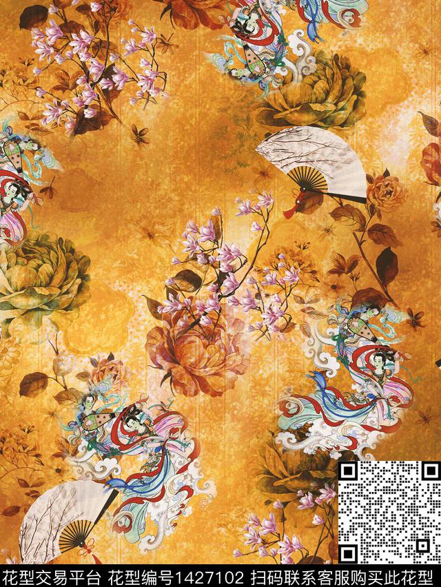 复古香云纱富贵花数码印花华亿平台下载（图片编号: 1427102） - 瓦栏（Walan）