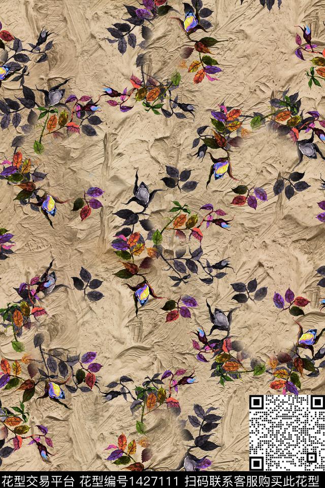 复古香云纱富贵花数码印花华亿平台下载（图片编号: 1427111） - 瓦栏（Walan）