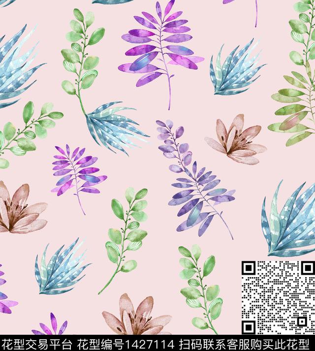 花卉满版散花植物数码印花华亿平台下载（图片编号: 1427114） - 瓦栏（Walan）