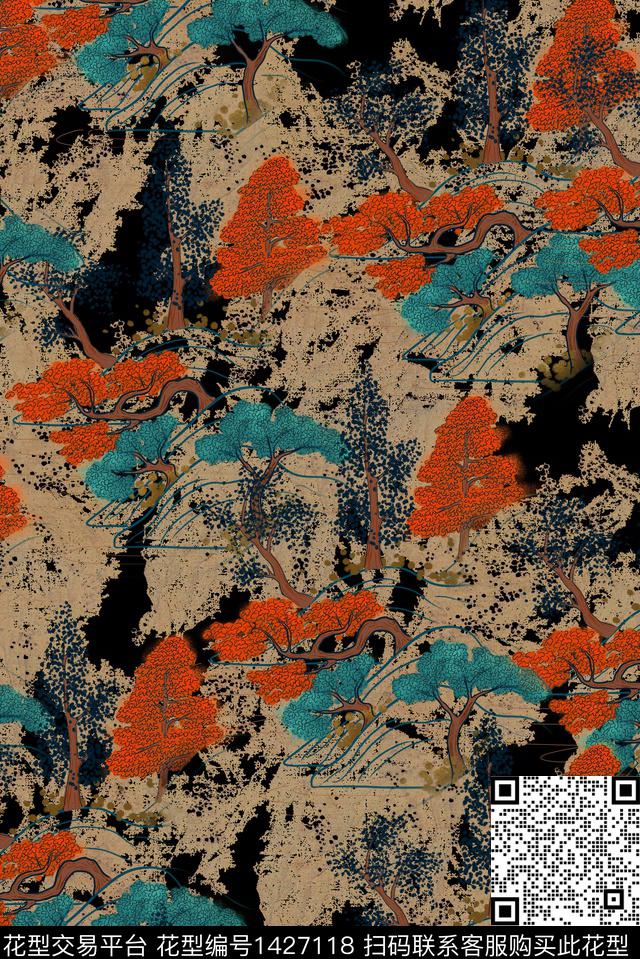复古香云纱富贵花数码印花华亿平台下载（图片编号: 1427118） - 瓦栏（Walan）