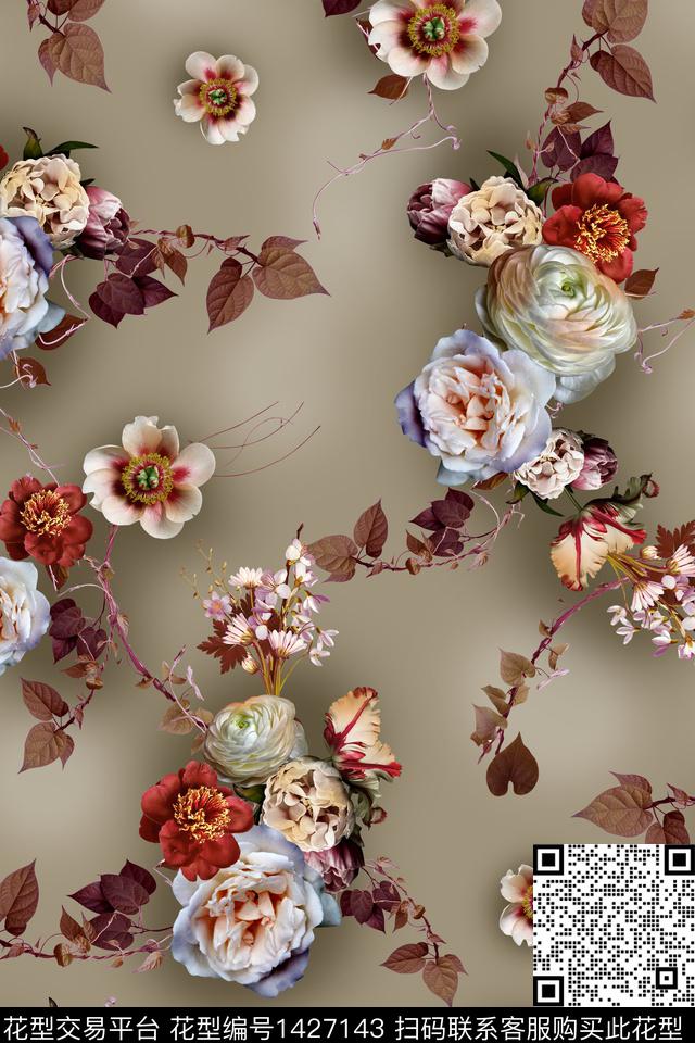 花卉立体外贸中老年数码印花华亿平台下载（图片编号: 1427143） - 瓦栏（Walan）