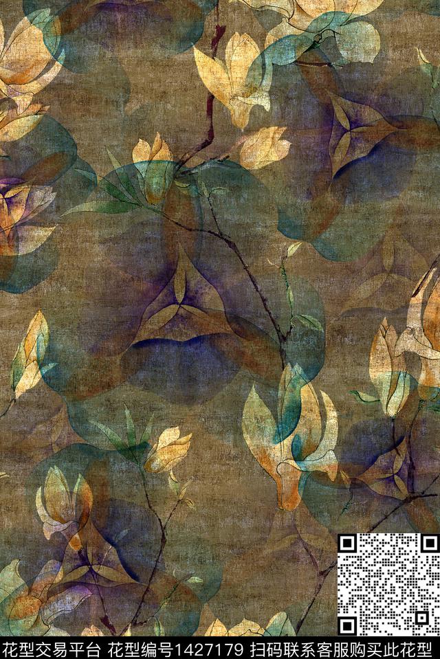 花卉香云纱中老年数码印花华亿平台下载（图片编号: 1427179） - 瓦栏（Walan）