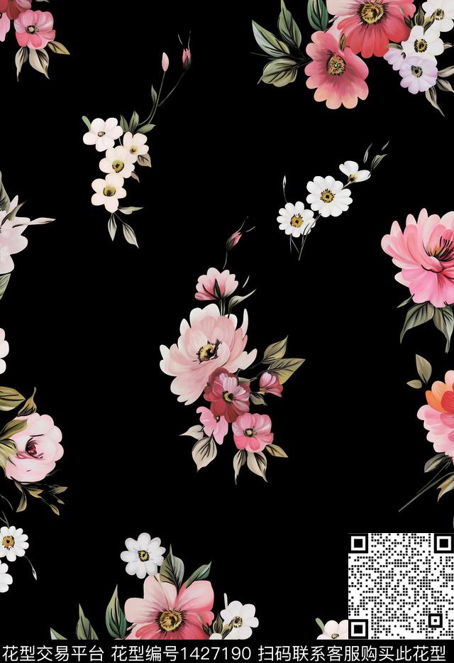 红花玫瑰花花卉数码印花华亿平台下载（图片编号: 1427190） - 瓦栏（Walan）