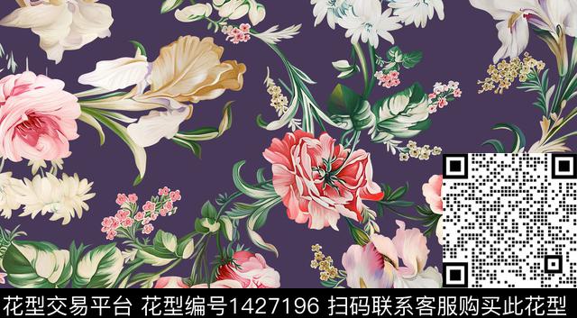 花卉手绘花卉数码印花华亿平台下载（图片编号: 1427196） - 瓦栏（Walan）