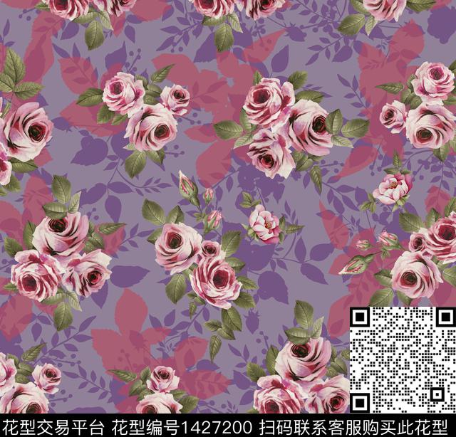 红花玫瑰花花卉数码印花华亿平台下载（图片编号: 1427200） - 瓦栏（Walan）