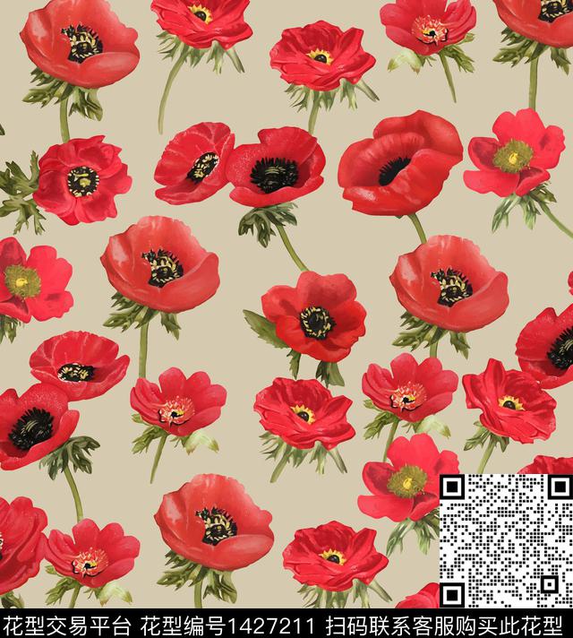 红花花卉数码印花华亿平台下载（图片编号: 1427211） - 瓦栏（Walan）