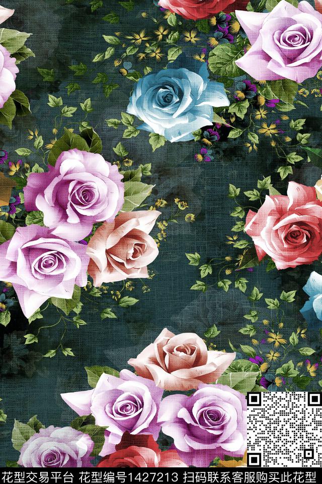 时尚花卉真丝数码印花华亿平台下载（图片编号: 1427213） - 瓦栏（Walan）