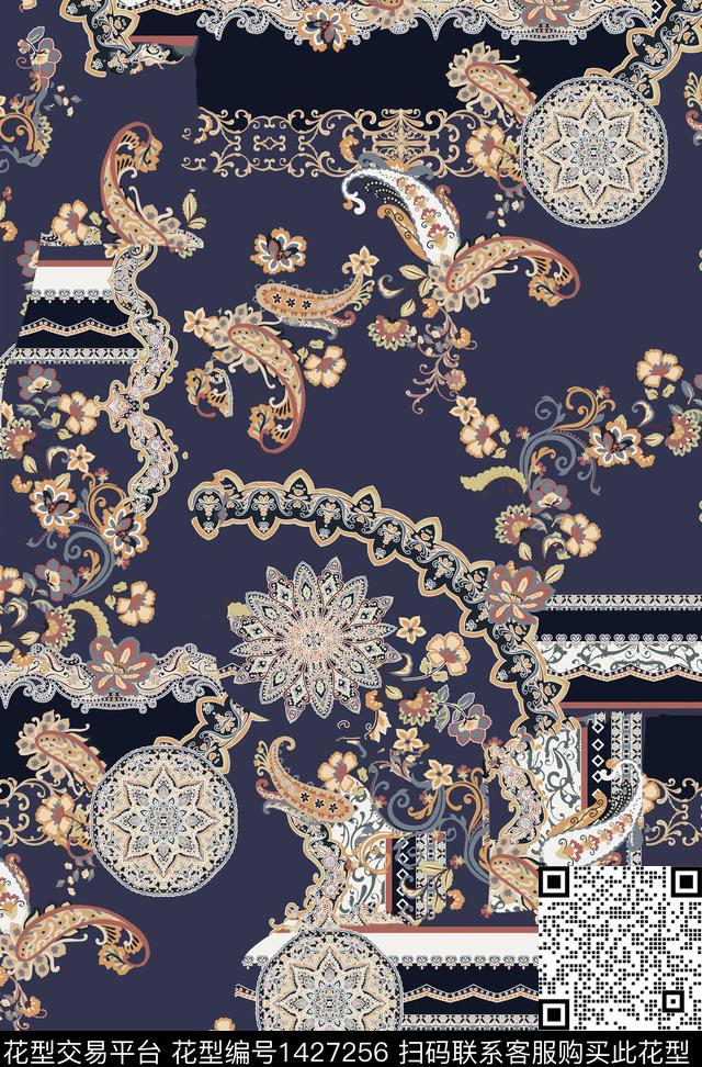 民族花卉几何佩斯利数码印花华亿平台下载（图片编号: 1427256） - 瓦栏（Walan）