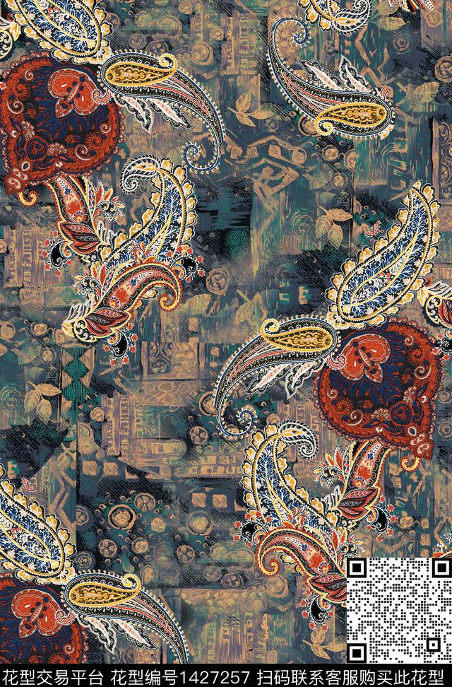民族花卉佩斯利复古数码印花华亿平台下载（图片编号: 1427257） - 瓦栏（Walan）