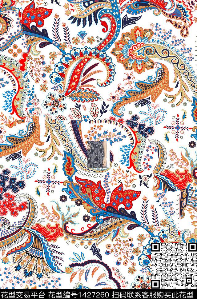 民族花卉佩斯利复古数码印花华亿平台下载（图片编号: 1427260） - 瓦栏（Walan）