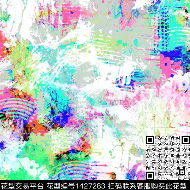 字母扎染华亿平台大牌风数码印花华亿平台下载（图片编号: 1427283） - 瓦栏（Walan）