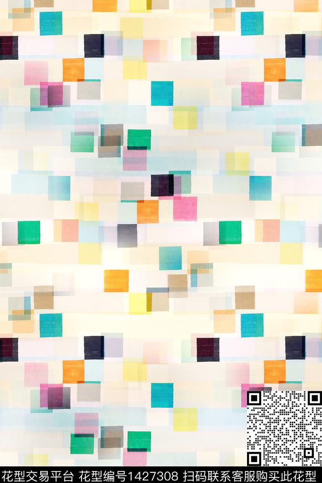 几何格子肌理数码印花华亿平台下载（图片编号: 1427308） - 瓦栏（Walan）