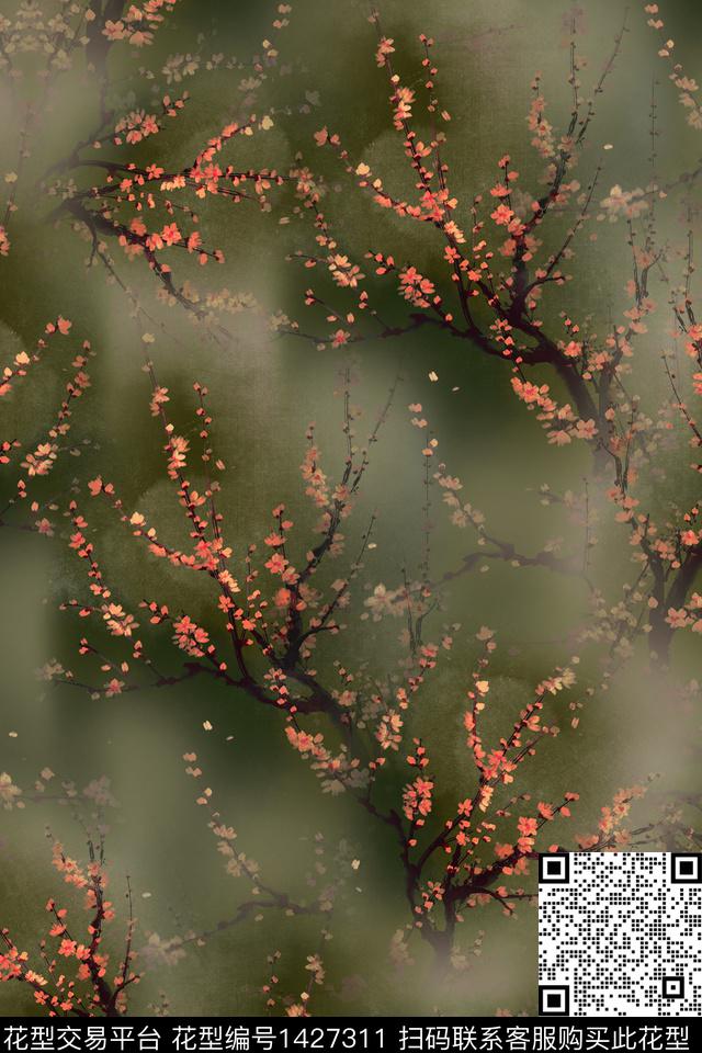 花卉旗袍休闲数码印花华亿平台下载（图片编号: 1427311） - 瓦栏（Walan）