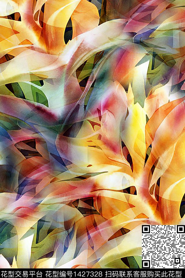 肌理抽象花卉扎染华亿平台数码印花华亿平台下载（图片编号: 1427328） - 瓦栏（Walan）