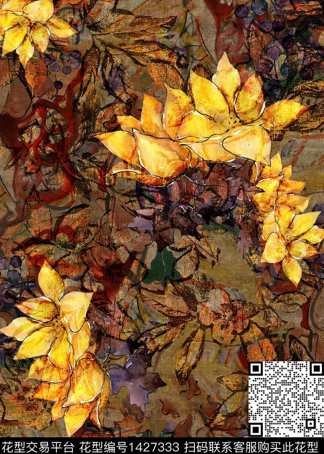 复古香云纱中老年数码印花华亿平台下载（图片编号: 1427333） - 瓦栏（Walan）