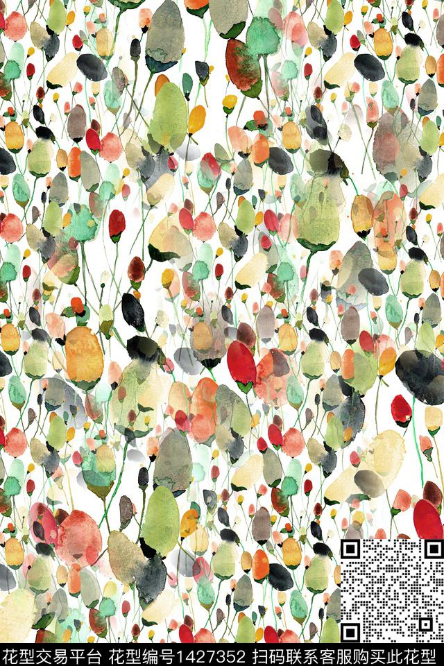 肌理抽象花卉大牌风数码印花华亿平台下载（图片编号: 1427352） - 瓦栏（Walan）