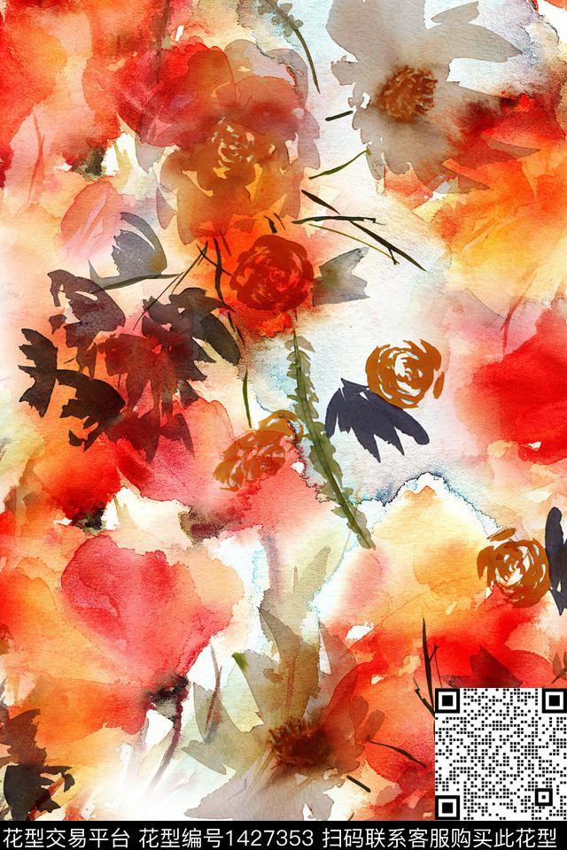 肌理抽象花卉花卉数码印花华亿平台下载（图片编号: 1427353） - 瓦栏（Walan）