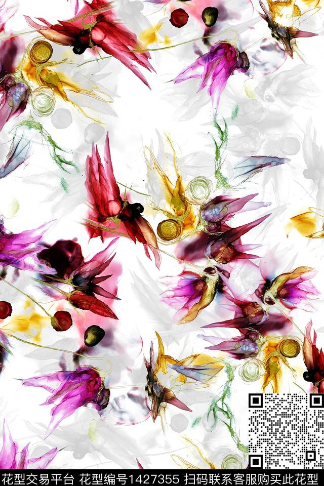 肌理抽象花卉扎染华亿平台数码印花华亿平台下载（图片编号: 1427355） - 瓦栏（Walan）