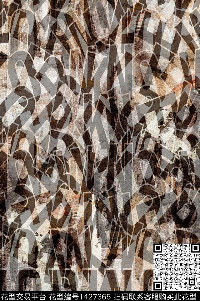 字母肌理抽象男装数码印花华亿平台下载（图片编号: 1427365） - 瓦栏（Walan）