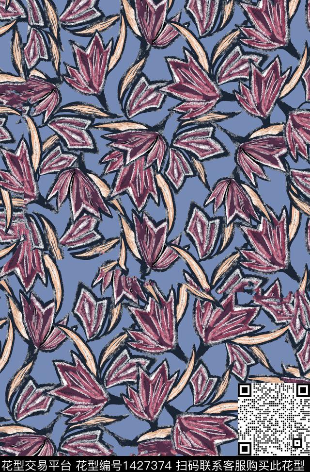 复古花卉抽象数码印花华亿平台下载（图片编号: 1427374） - 瓦栏（Walan）