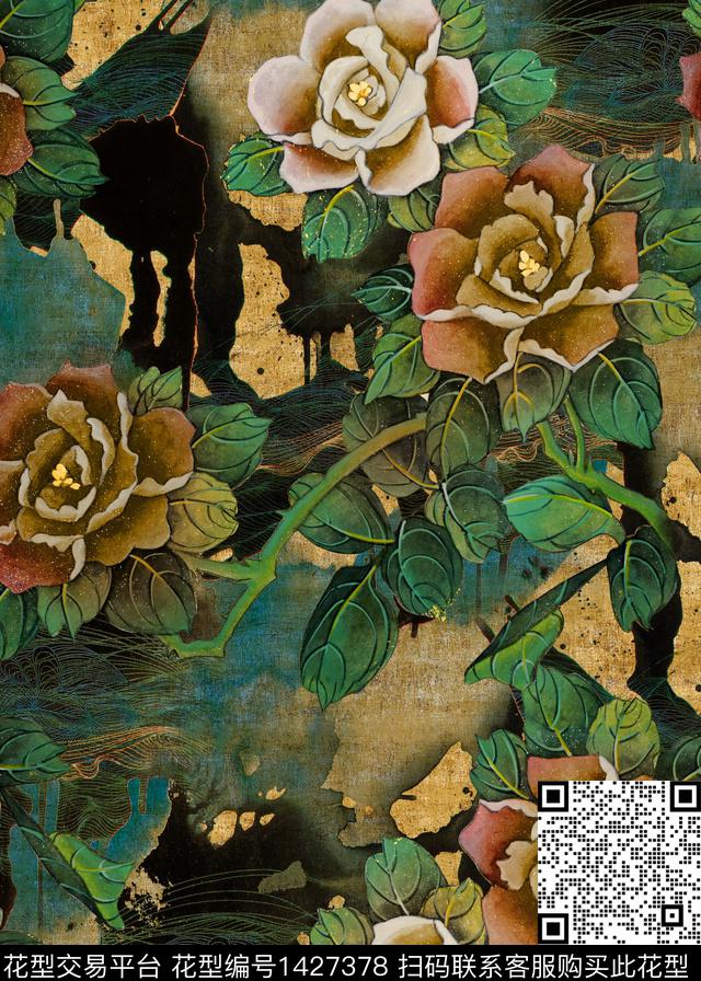 花卉香云纱中老年数码印花华亿平台下载（图片编号: 1427378） - 瓦栏（Walan）