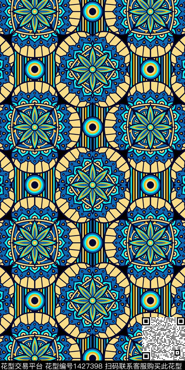 民族风满版散花抽象传统印花华亿平台下载（图片编号: 1427398） - 瓦栏（Walan）