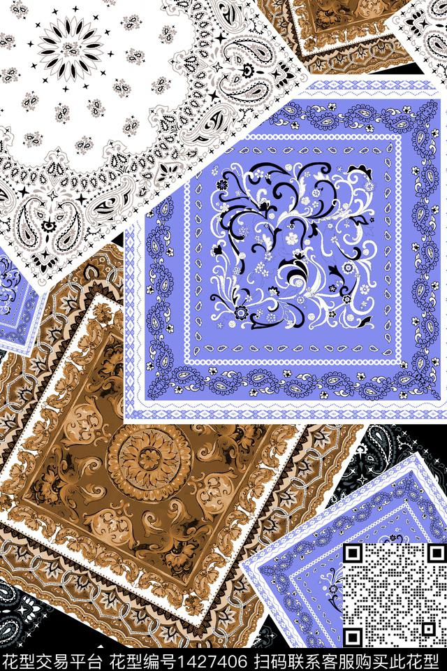 几何佩斯利大牌风数码印花华亿平台下载（图片编号: 1427406） - 瓦栏（Walan）