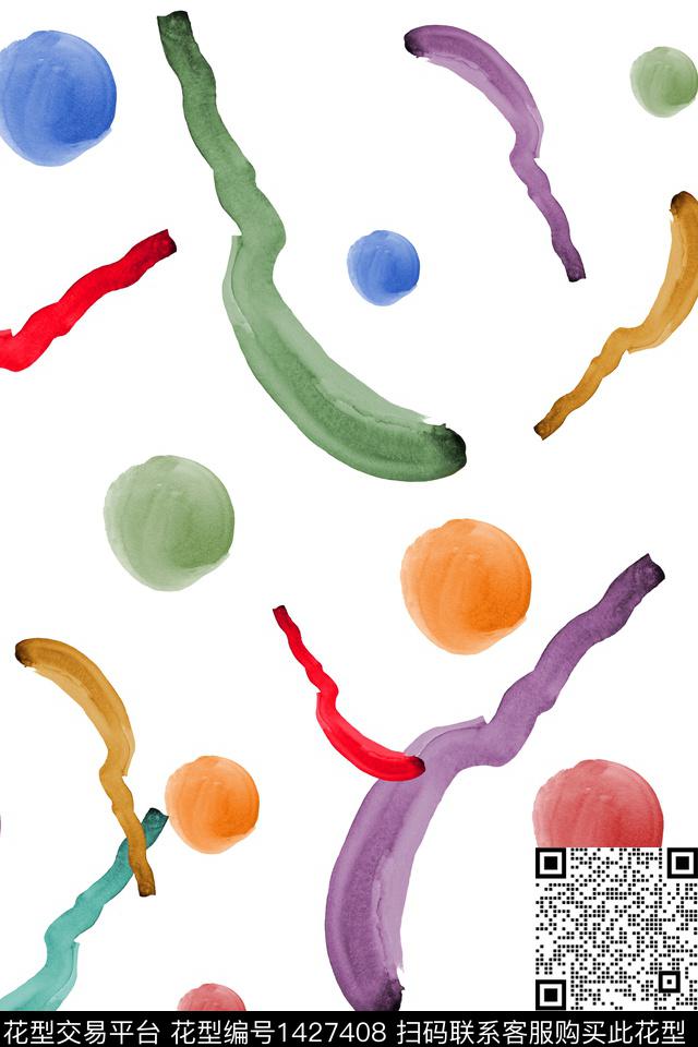 几何水彩大牌风数码印花华亿平台下载（图片编号: 1427408） - 瓦栏（Walan）