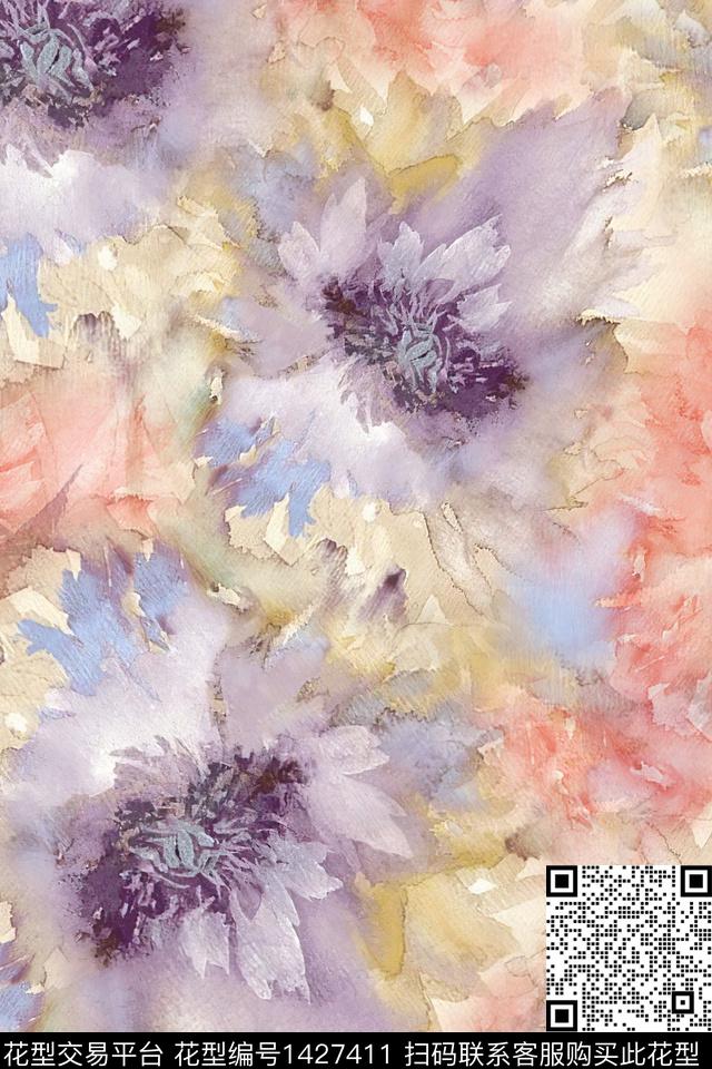 肌理水彩大牌风数码印花华亿平台下载（图片编号: 1427411） - 瓦栏（Walan）