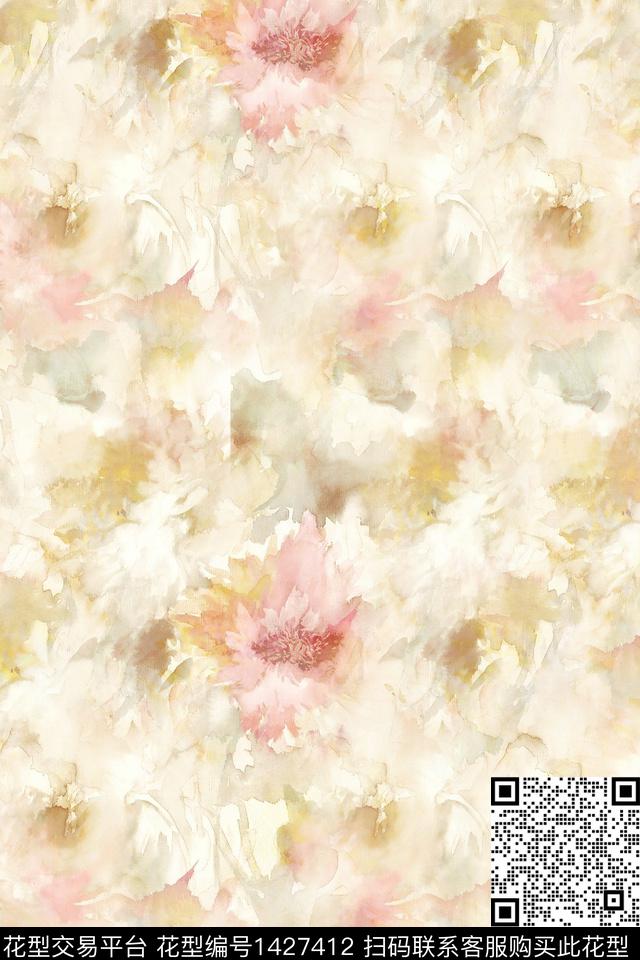 肌理水彩大牌风数码印花华亿平台下载（图片编号: 1427412） - 瓦栏（Walan）