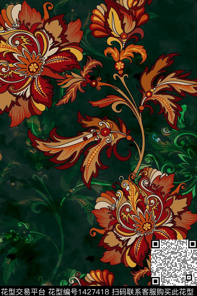 肌理香云纱大牌风数码印花华亿平台下载（图片编号: 1427418） - 瓦栏（Walan）