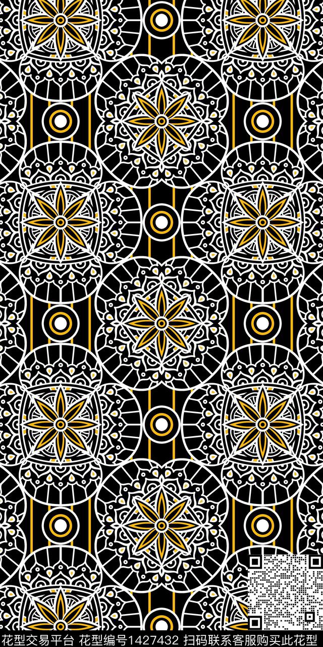 民族风满版散花抽象传统印花华亿平台下载（图片编号: 1427432） - 瓦栏（Walan）