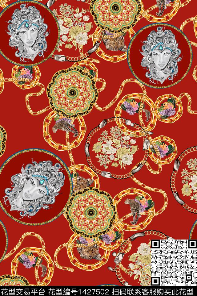 链条花卉美女头像数码印花华亿平台下载（图片编号: 1427502） - 瓦栏（Walan）