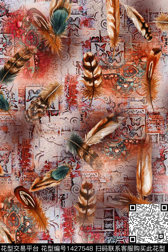 羽毛大牌风抽象数码印花华亿平台下载（图片编号: 1427548） - 瓦栏（Walan）
